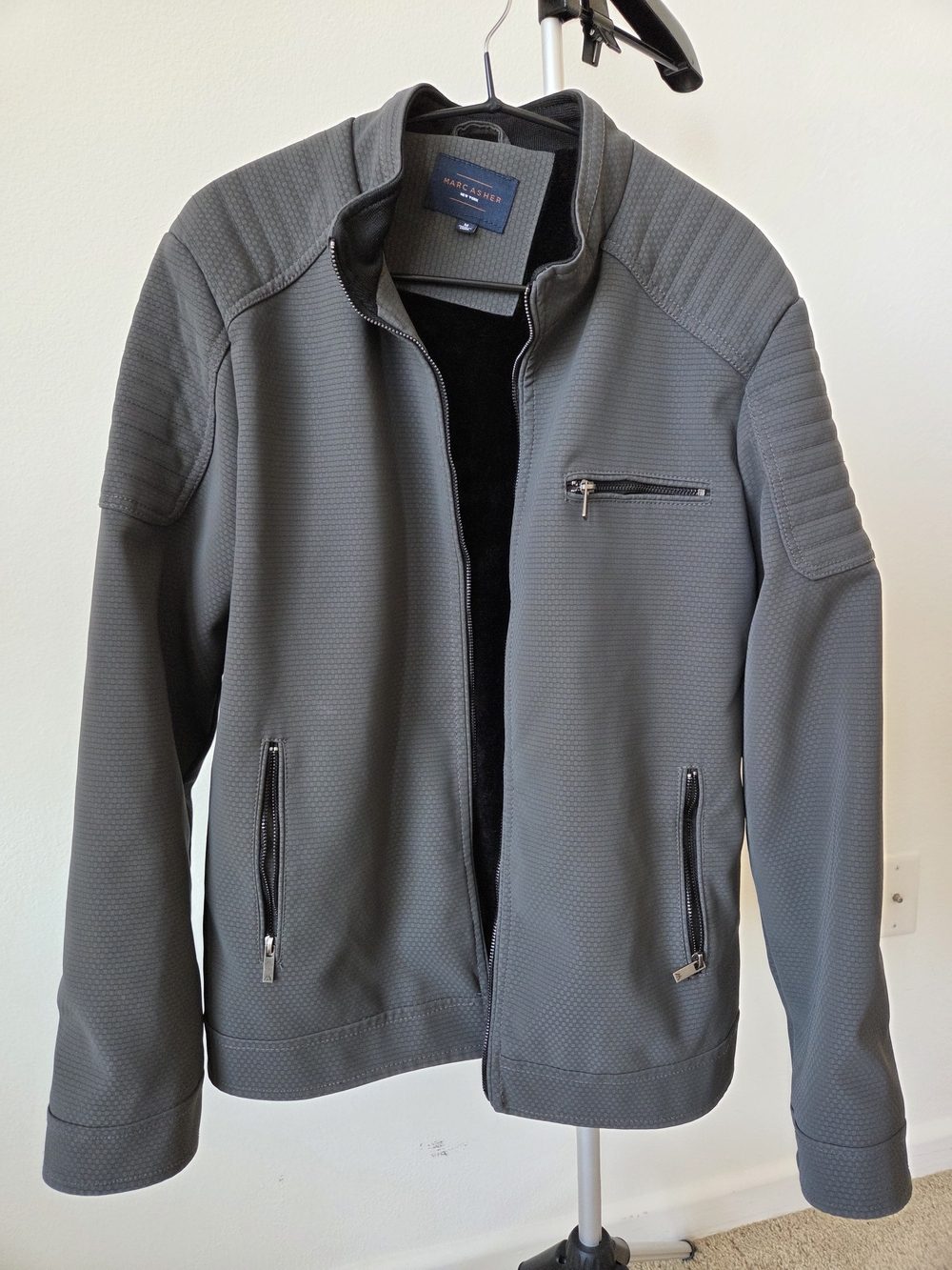 Marc Asher New York Men's Softshell Moto Jacket Fleece Lined Gray Size M